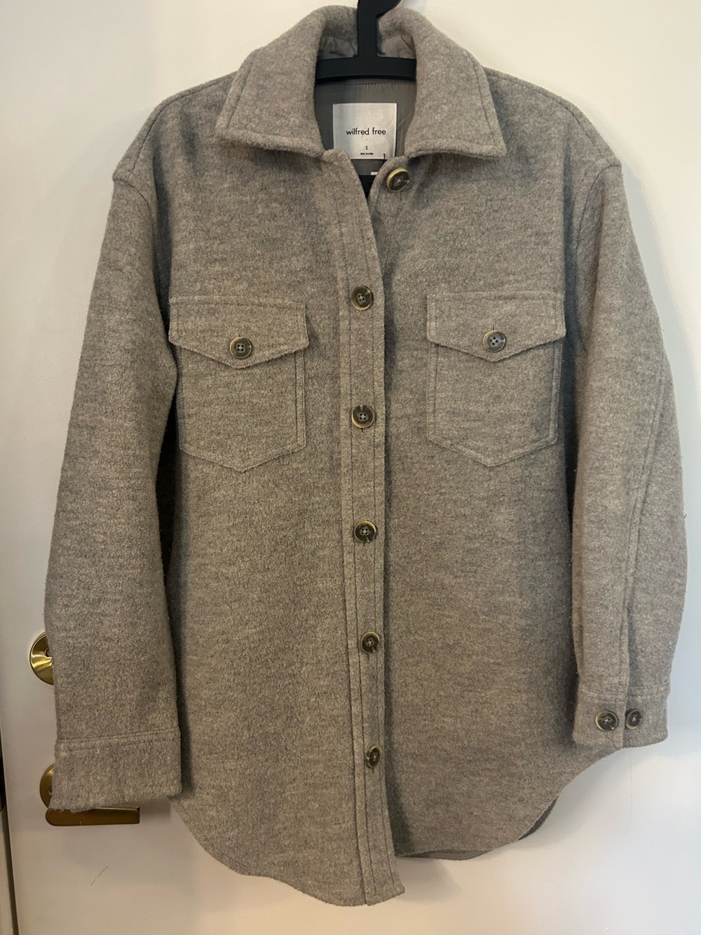 Wilfred Free Aritzia The Ganna 100% Merino Wool Taupe-Gray Shirt Jacket Size S